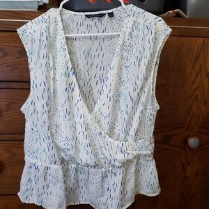 H by Halston Blue and White Sleeveless Blouse